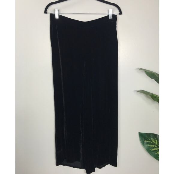 Eileen Fisher Women's XS Black Silk Velvet Wide Leg Pants Comfy Elastic Waist - Picture 1 of 9